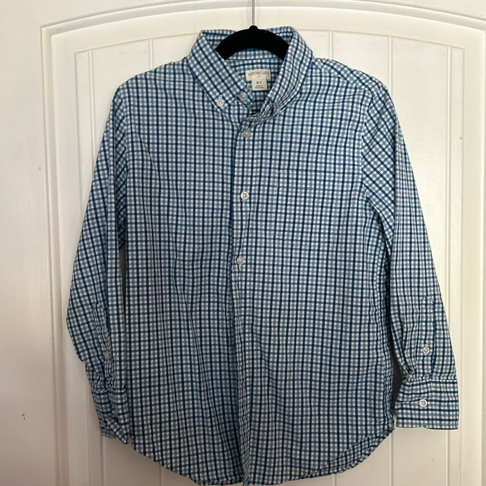 Crewcuts Boys Blue Plaid Button Down Shirt, Size 6-7